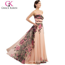 2015 Grace Karin caliente venta sin tirantes escote corazón flores florales patrones de vestidos de gasa larga vestido de dama de honor CL7503